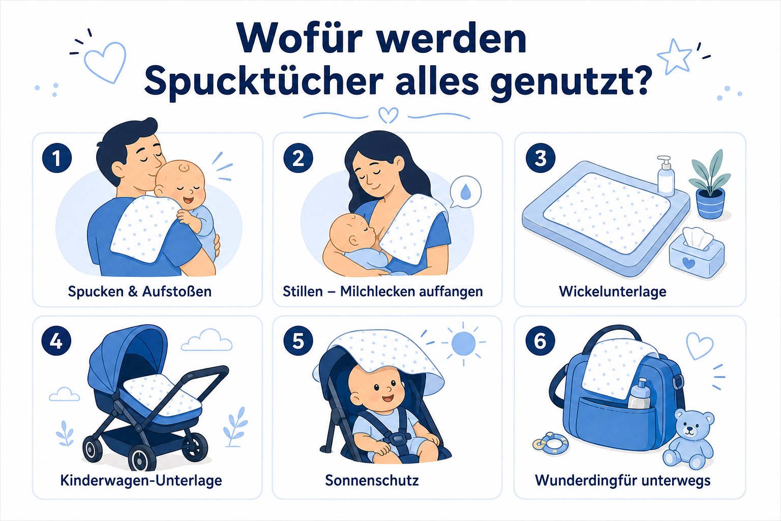 Verwendungsmöglichkeiten von Spucktüchern: Übersicht der häufigsten Einsätze im Baby-Alltag