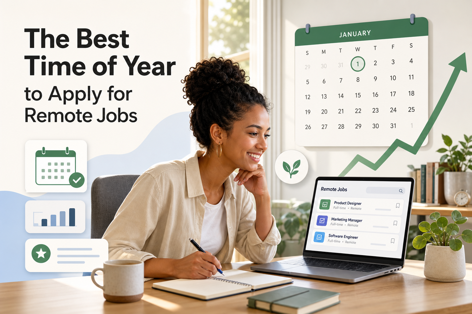 Remote worker at desk with calendar highlighting January, symbolizing peak hiring season