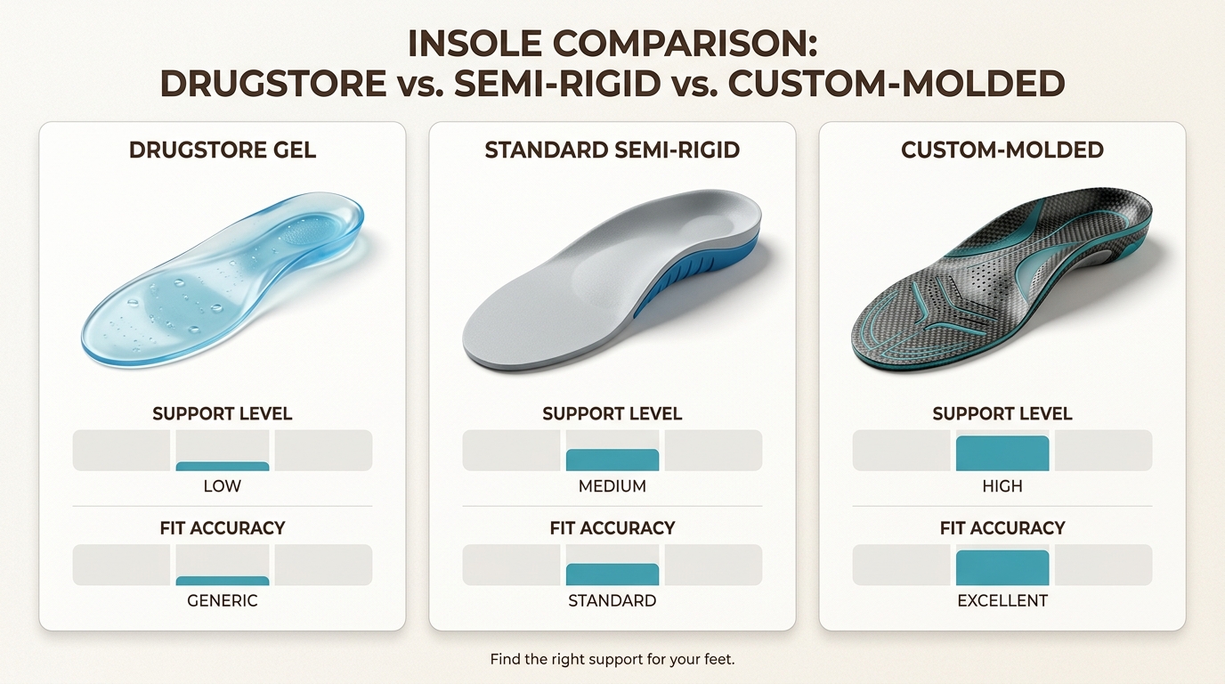 Illustration showing custom-molded orthotics matching unique foot geometry