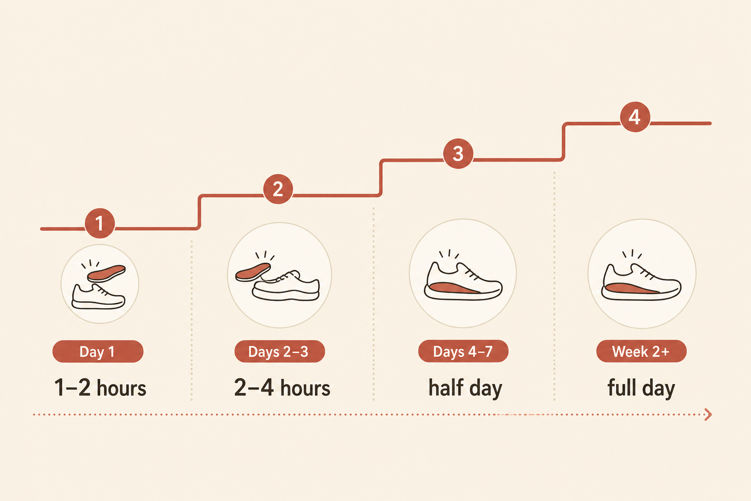 Gradual orthotic wear schedule from day one through week two