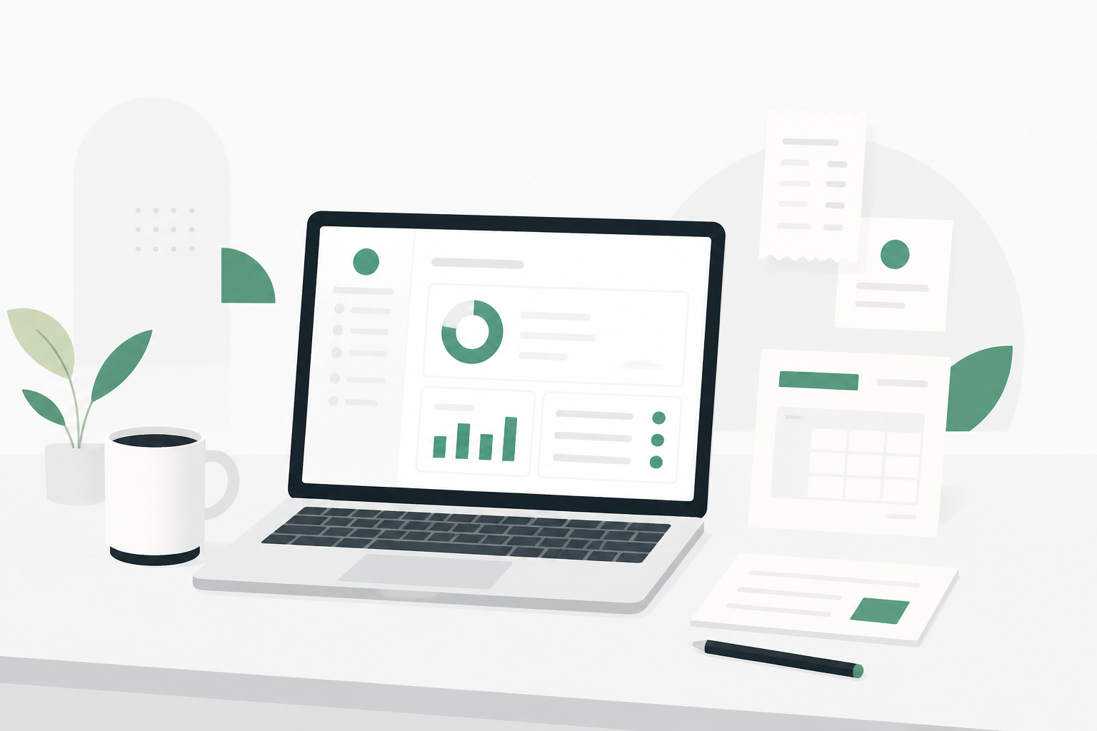 SnapTax dashboard on a clean desk - flat illustration for a post on why freelancers overpay taxes