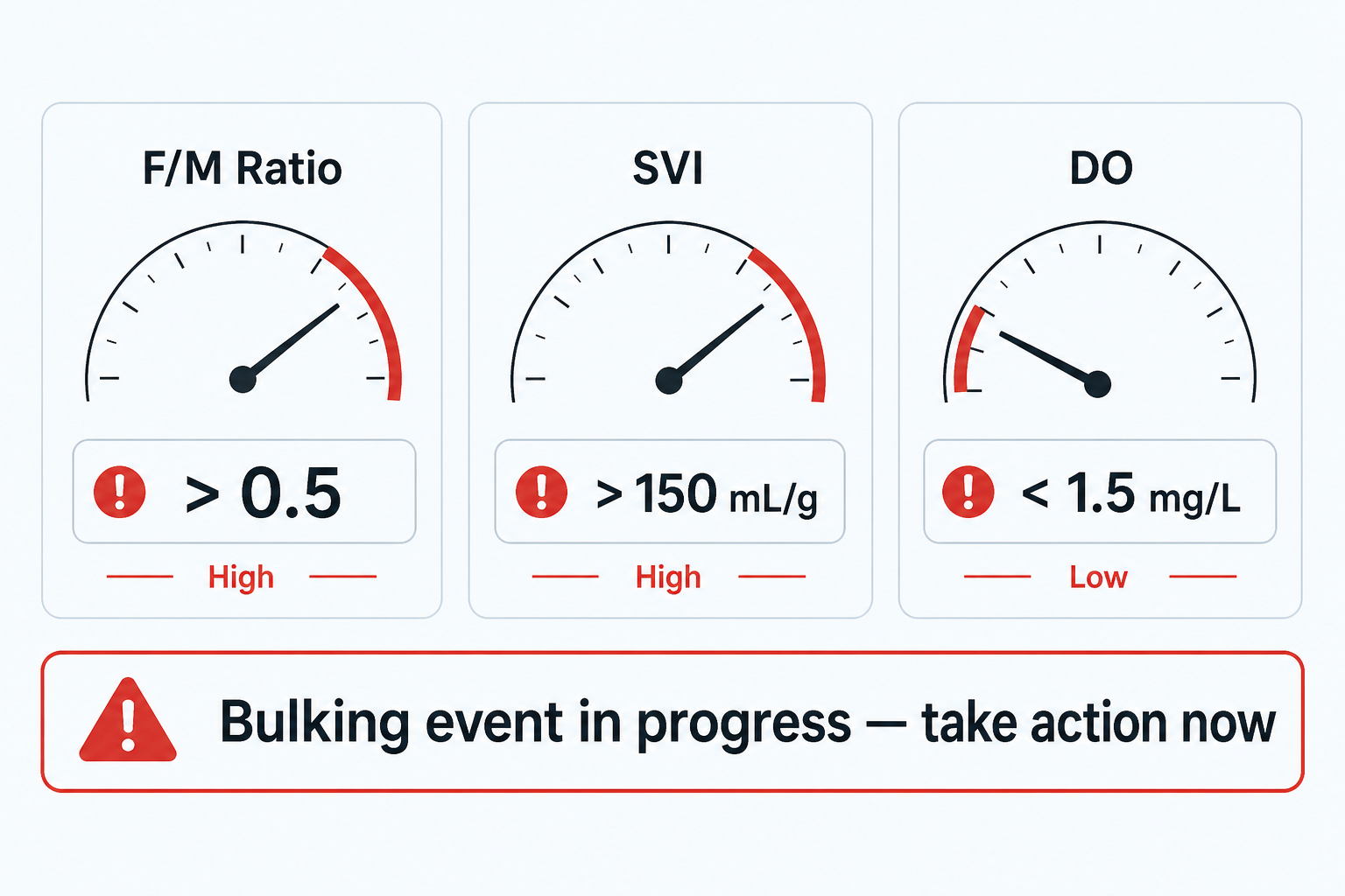 Rising loading, declining DO, and worsening settleability together signal that investigation is warranted - confirm test data and review all process indicators before acting