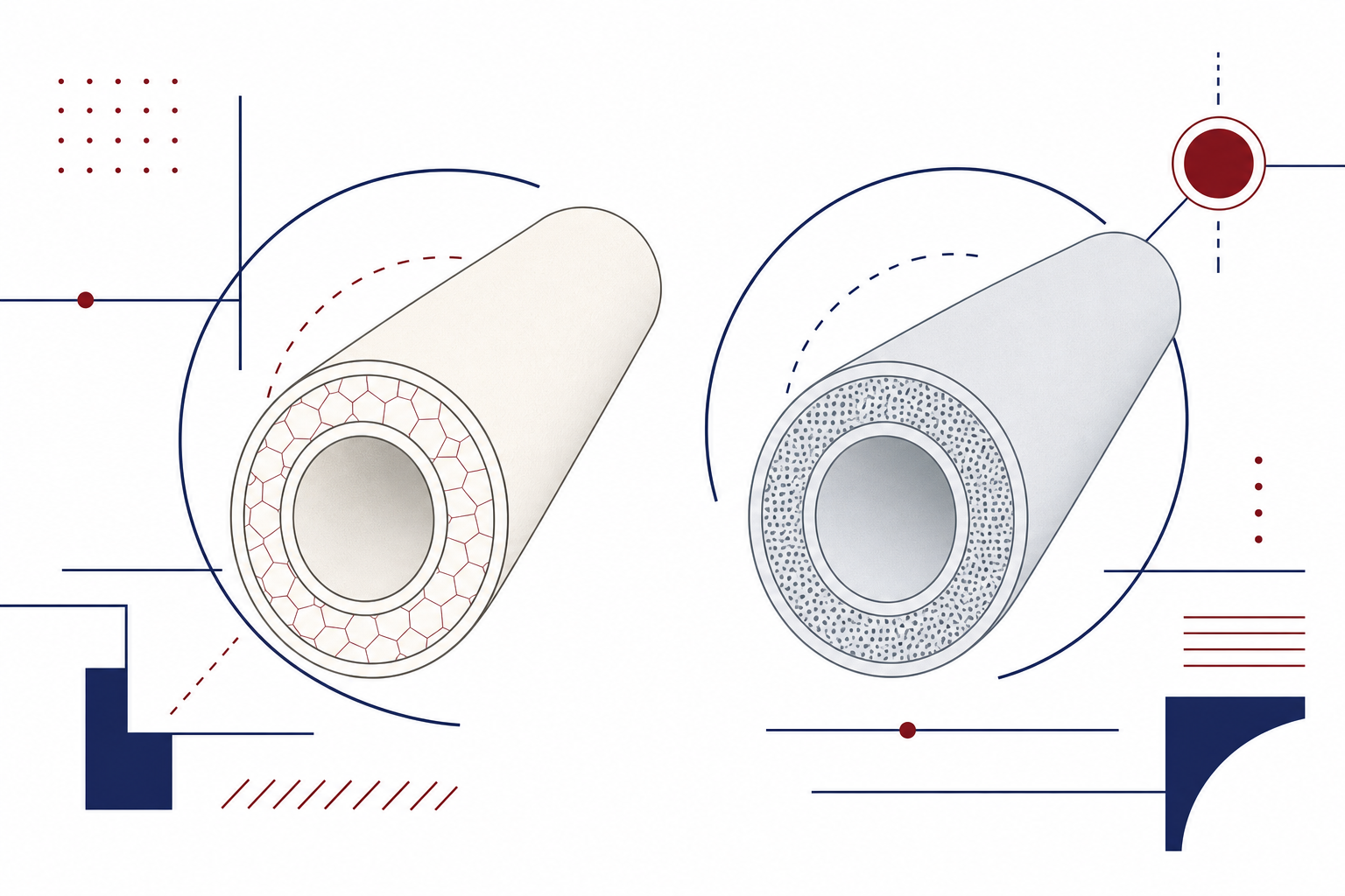 Abstract engineering forms representing sialon and silicon nitride ceramic materials in navy and white