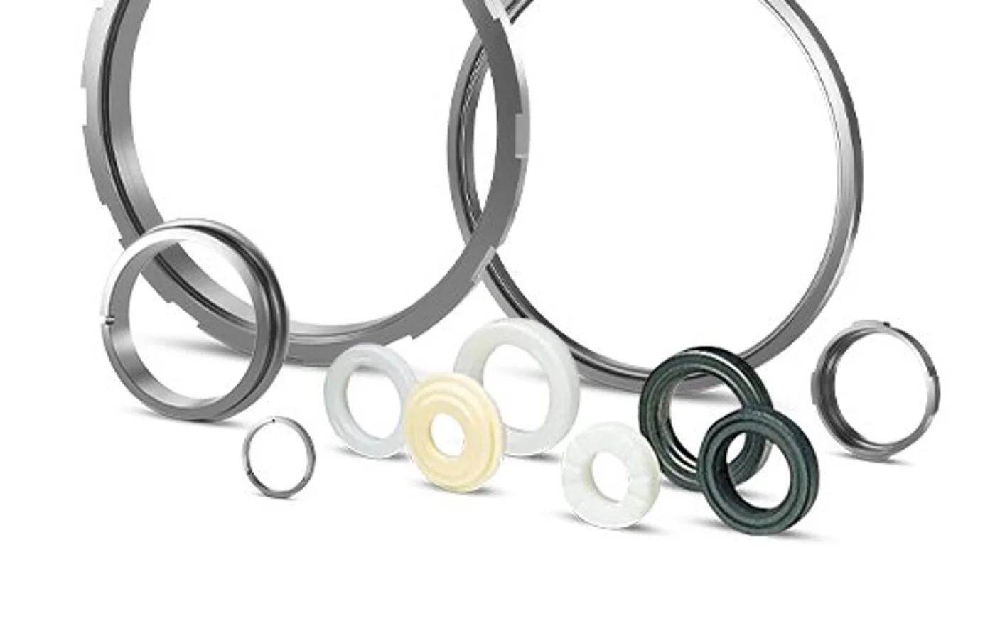 Mechanical seal rings and face seal components in various ceramic materials including dark SiC, as taken from CeramTec