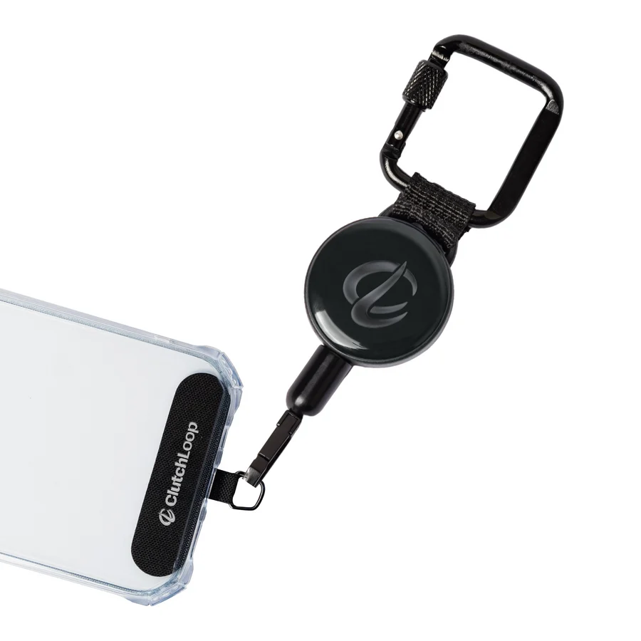 ClutchLoop retractable tether attached to phone and carabiner