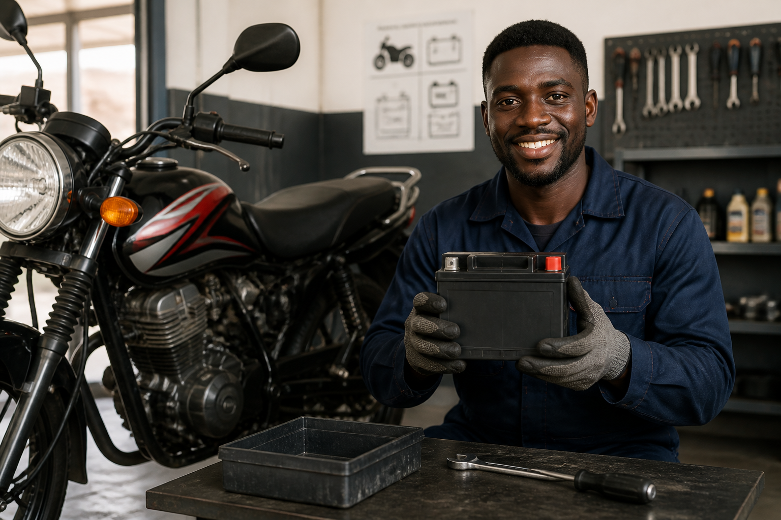 motorbike battery replacement Kenya mechanic workshop Nairobi motorcycle battery maintenance