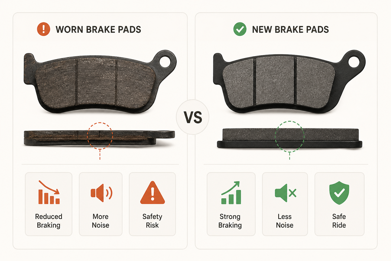 worn vs new brake pads comparison motorbike Kenya brake pad condition side by side