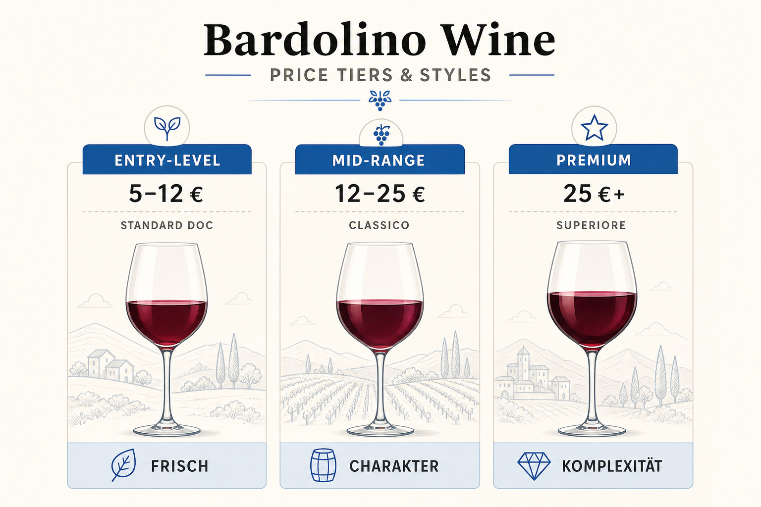 Bardolino Preis-Leistungs-Übersicht: Einstiegsweine, Mittelklasse und Premium-Selektion