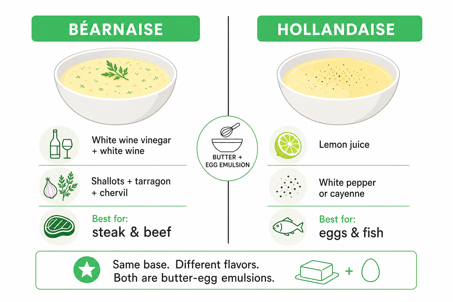 Temperature guide infographic showing the critical zone between 140-160°F for béarnaise sauce emulsification