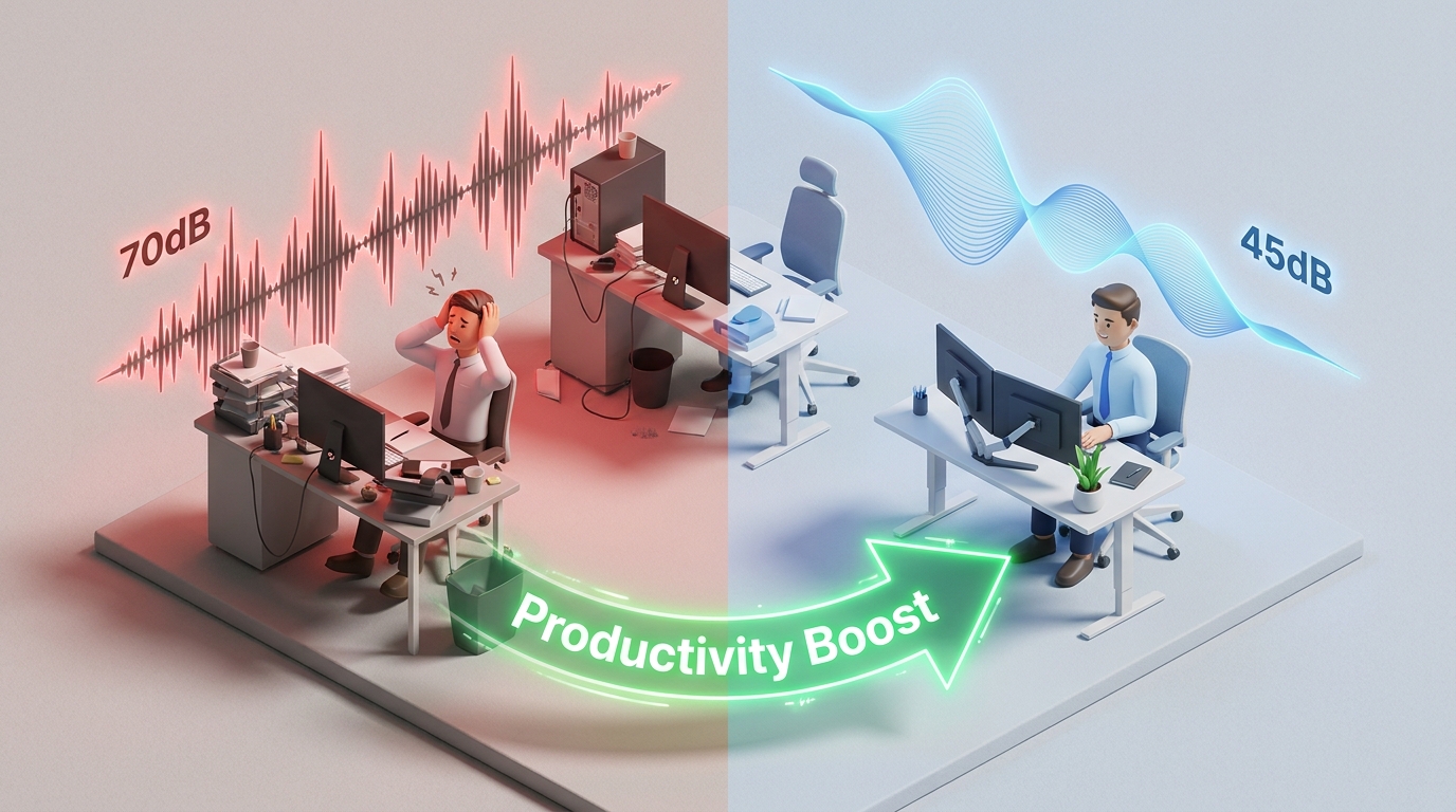Reducing the noise level from 70 dB to 45 dB measurably lowers stress levels and facilitates periods of deep work.