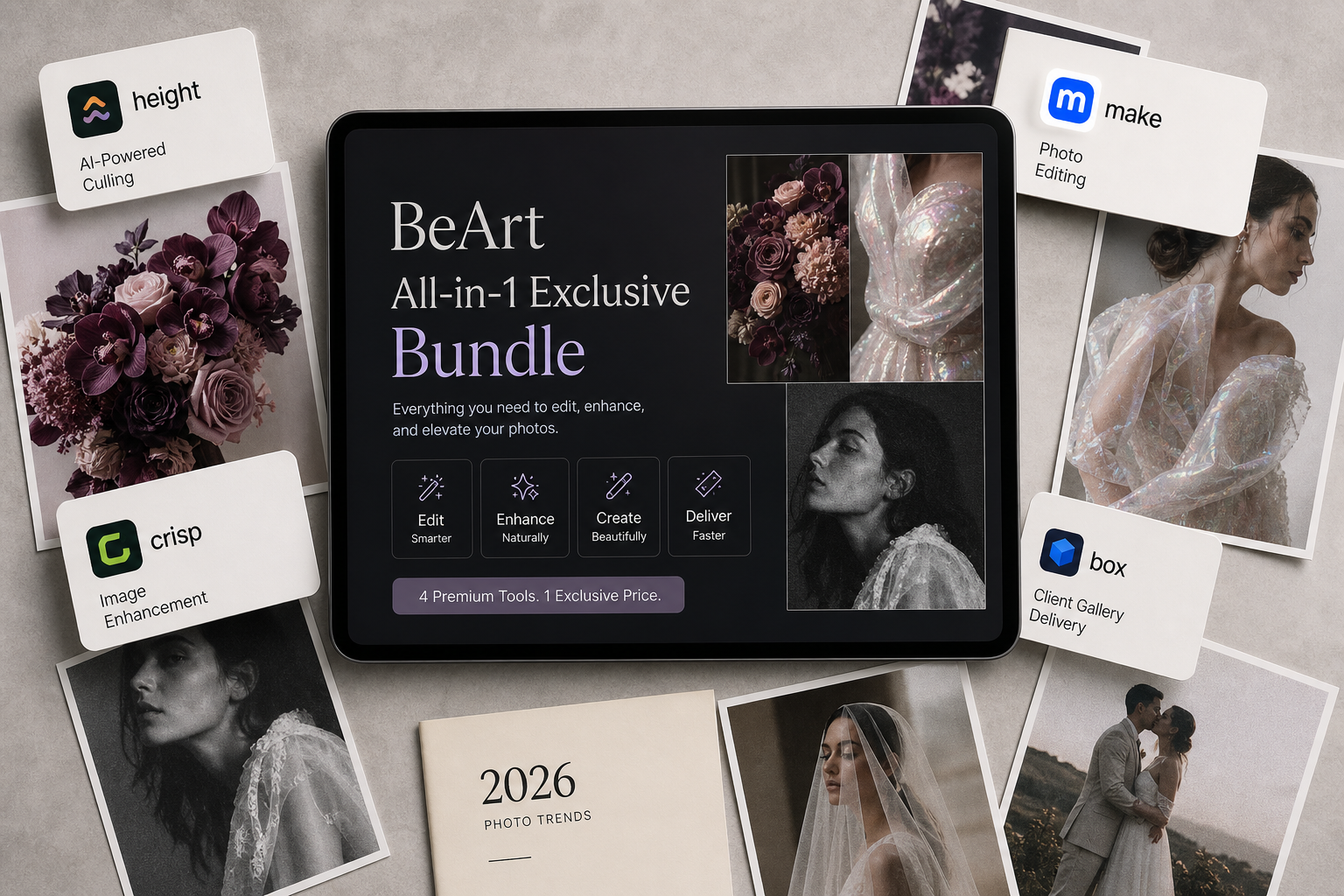 The BeArt All-in-1 Bundle provides the essential tools to master every 2026 wedding aesthetic with professional consistency.
