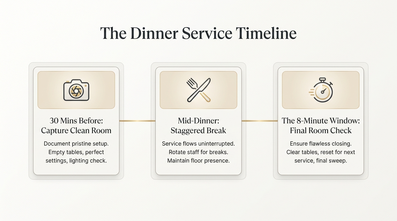 Mastering the rhythm of service ensures you capture every detail while maintaining your energy throughout the night.