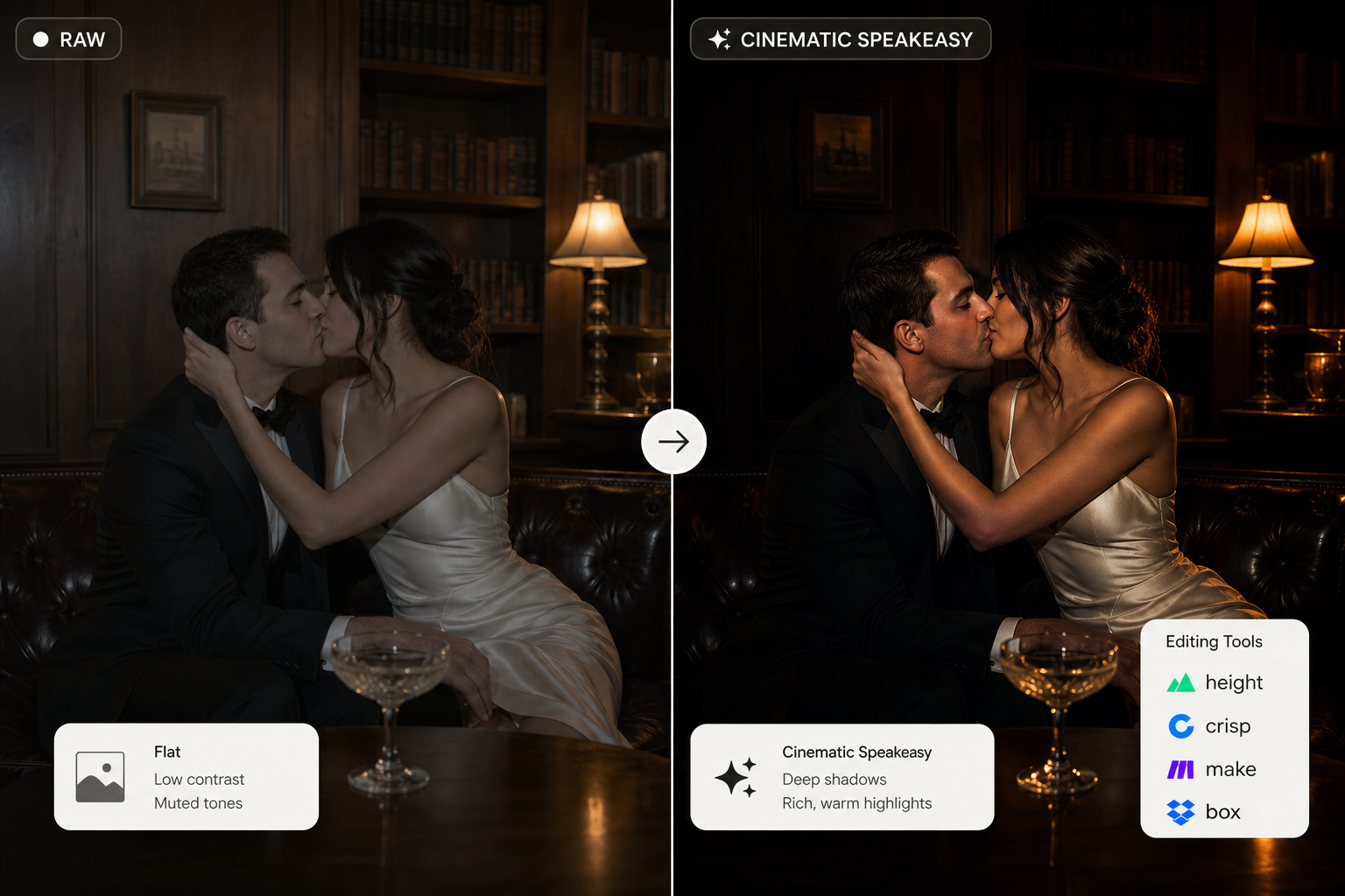 Professional presets bridge the gap between a challenging low-light venue and a polished, cinematic final product.