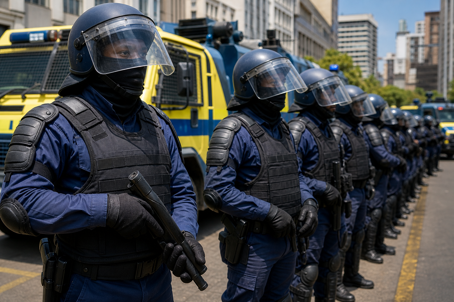 SAPS police deployed in formation ahead of June 30 anti-migrant marches