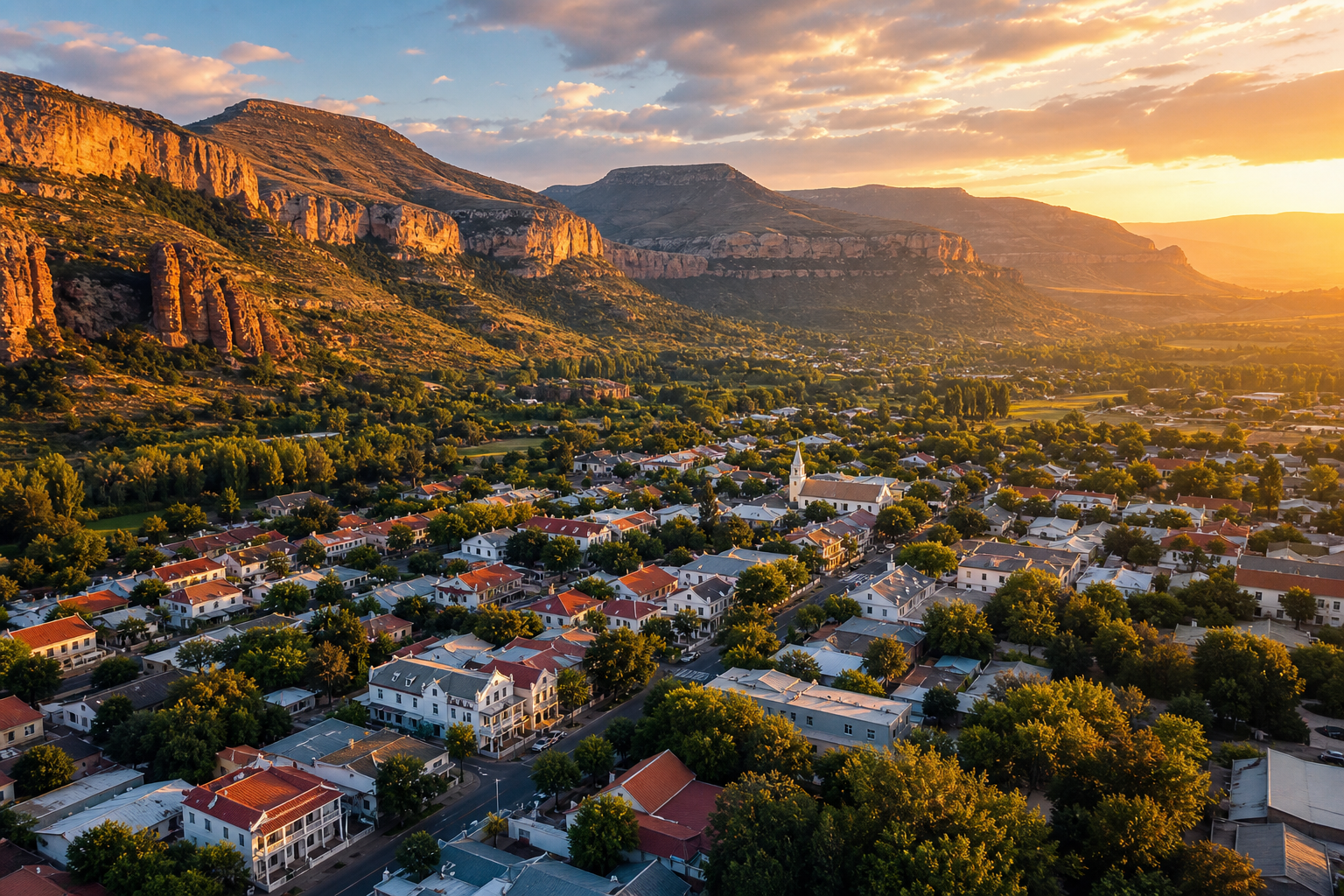 Clarens nestled in the Maluti Mountains, Free State