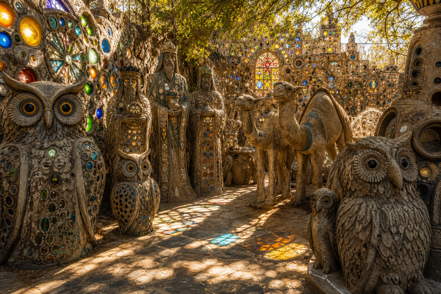 The magical Camel Yard at the Owl House - 300 concrete sculptures shimmer in the afternoon light