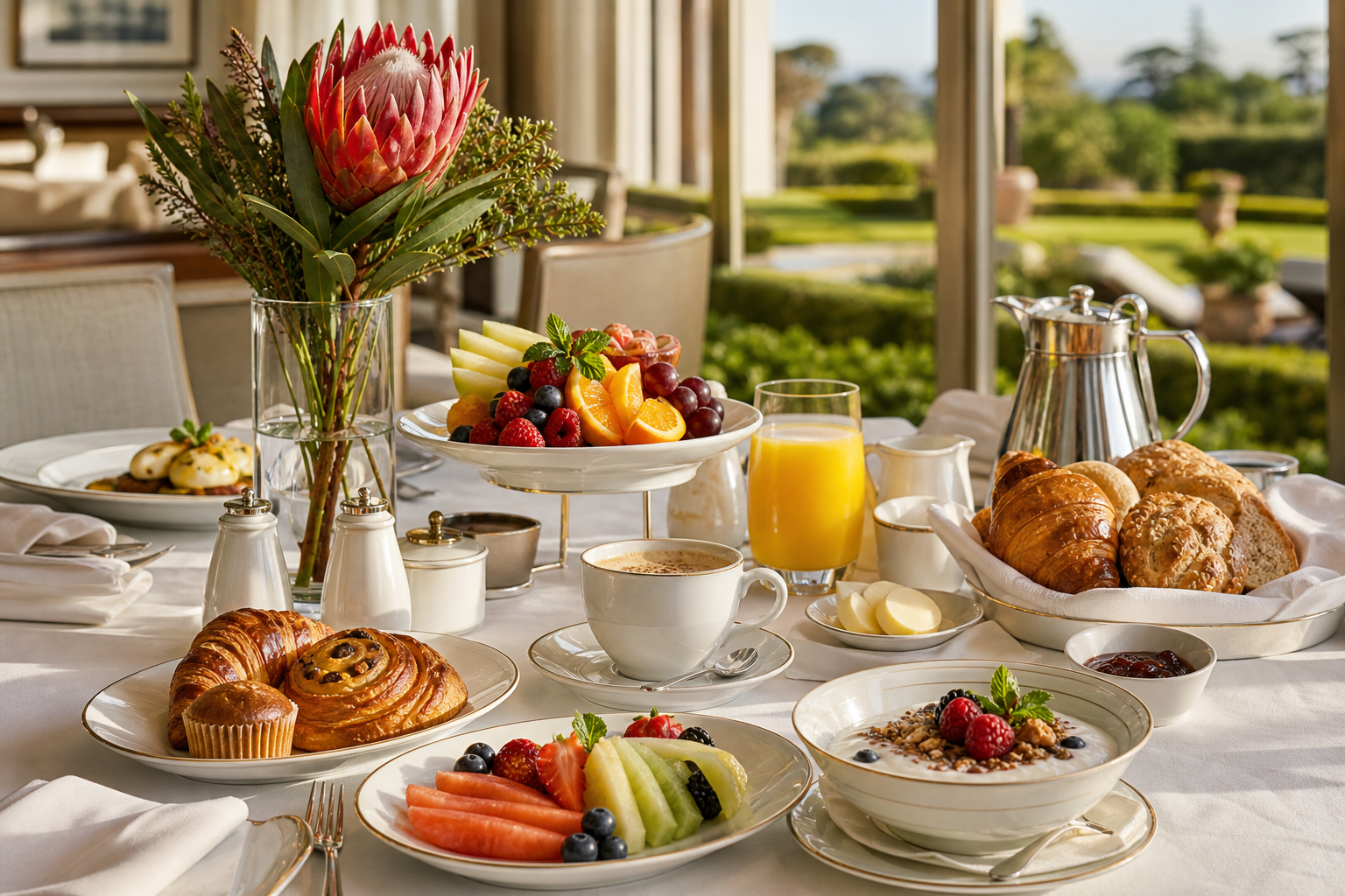 Elegant breakfast service at The Saxon Hotel, Johannesburg