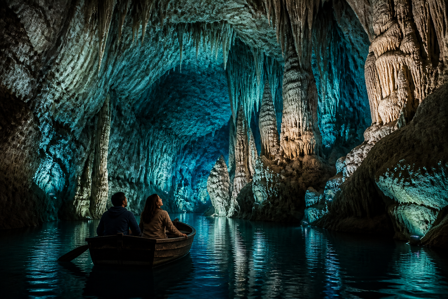 The underground boat ride at Maropeng - a journey through deep time, carried on dark water through ancient geology.