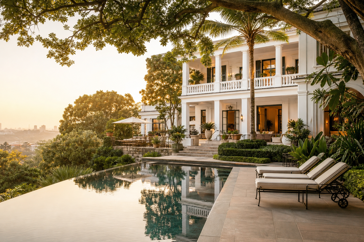 The Saxon Boutique Hotel surrounded by its lush tropical gardens in Johannesburg